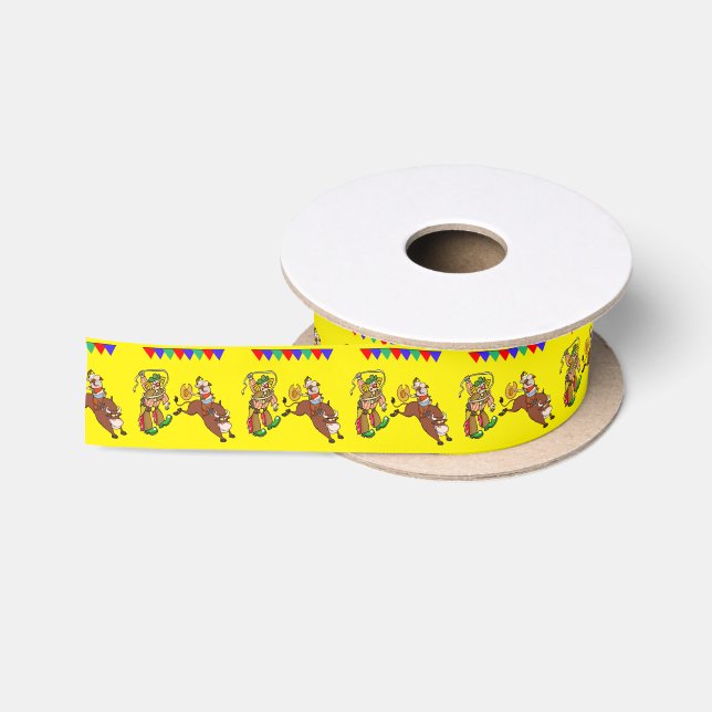 Western Rodeo Bull Rider and Rodeo Clown Satin Ribbon (Spool)