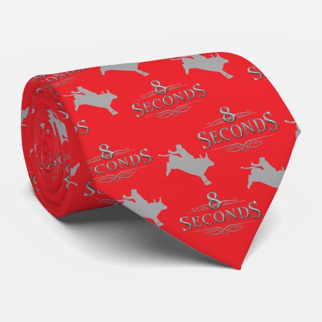 Western Rodeo Bull Riding 8 Seconds Red Tie (Rolled)