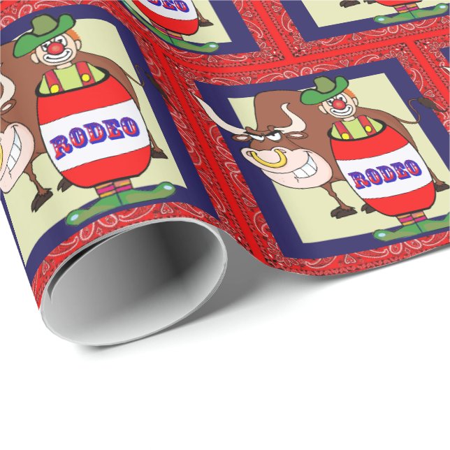 Western Rodeo Clown Barrel And Bull Wrapping Paper (Roll Corner)