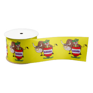 Western Rodeo Clown In Barrel and Bull 1.5 inch Satin Ribbon