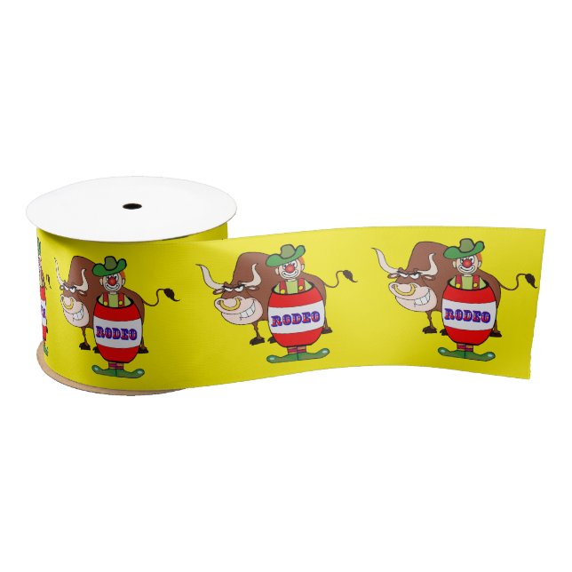 Western Rodeo Clown In Barrel and Bull 1.5 inch Satin Ribbon (Spool)