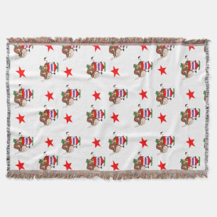 Western Rodeo Clown In Barrel And Bull Throw Blanket