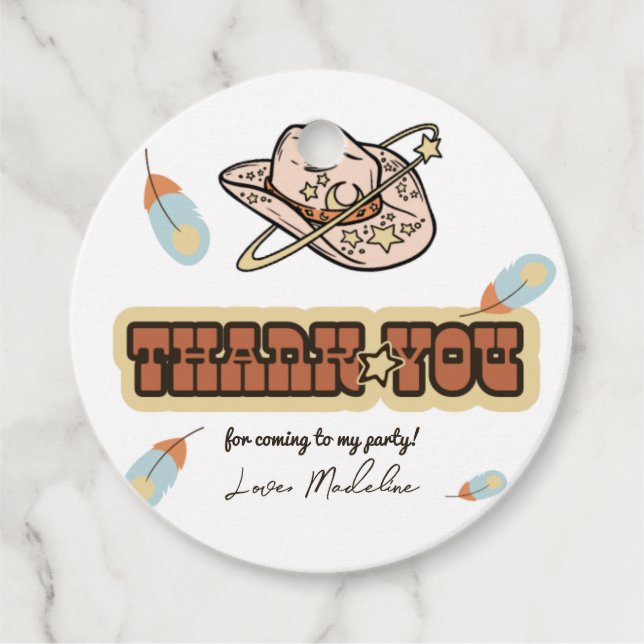 Western Rodeo Cowboy Birthday Circle Thank You Tag (Front)