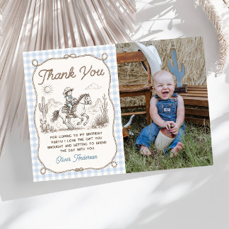 Western Rodeo Cowboy Birthday Photo Thank You Card
