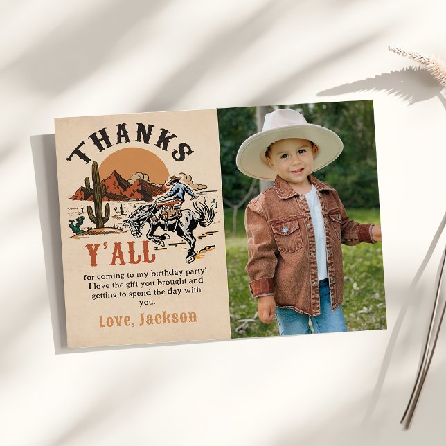 Western Rodeo Cowboy Birthday Photo Thank You Card (Creator Uploaded)