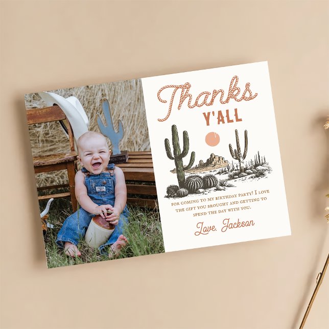 Western Rodeo Cowboy Birthday Photo Thank You Card (Creator Uploaded)
