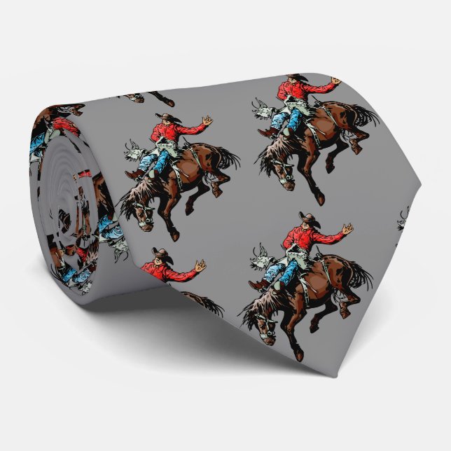 Western Rodeo Cowboy Bronc Rider Mens Necktie (Rolled)