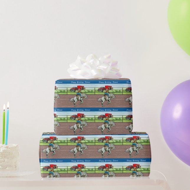 Western Rodeo Cowboy  Bronc Riding Personalized Wrapping Paper (Party Gifts)