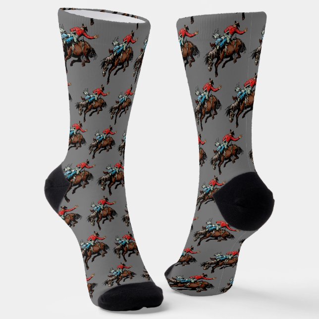 Western Rodeo Cowboy Bronc Riding   Socks (Angled)