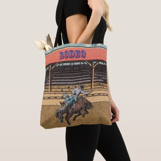 Western Rodeo Cowboy Bronc Riding Tote Bag (Close Up)