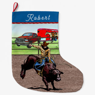 Western Rodeo Cowboy Bull Riding Large Christmas Stocking