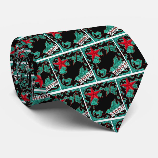 Western Rodeo Cowboy Bull Riding Necktie (Rolled)