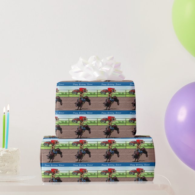Western Rodeo Cowboy Bull Riding Personalized Wrapping Paper (Party Gifts)