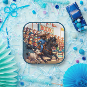 Western Rodeo Cowboy Calf Roping Paper Plate
