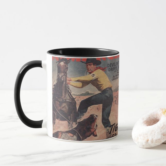 Western Rodeo Cowboy Calf Roping Rodeo Romance Mug (With Donut)