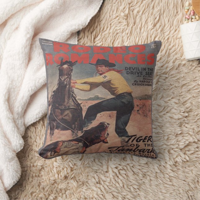 Western Rodeo Cowboy Calf Roping Rodeo Romance Throw Pillow (Blanket)