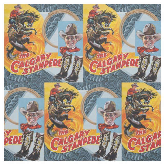 Western Rodeo Cowboy Collage Print Fabric (Swatch)