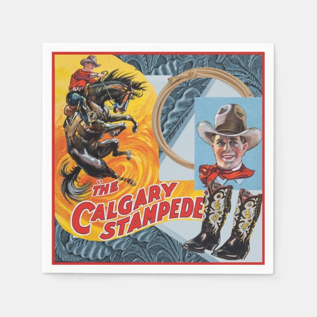Western Rodeo Cowboy Collage Print Party Napkin (Front)