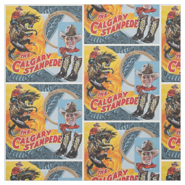 Western Rodeo Cowboy Collage Print With Border Fabric (Swatch)