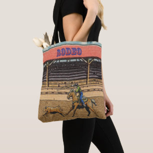 Western Rodeo Cowboy Cowgirl  Calf Roping Tote Bag