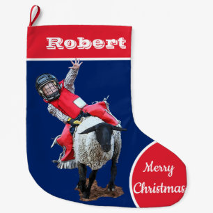 Western Rodeo Cowboy Cowgirl Mutton Busting  Large Christmas Stocking