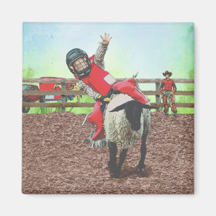 Western Rodeo Cowboy Cowgirl Mutton Busting Magnet