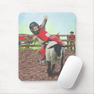 Western Rodeo Cowboy Cowgirl Mutton Busting Mouse Pad