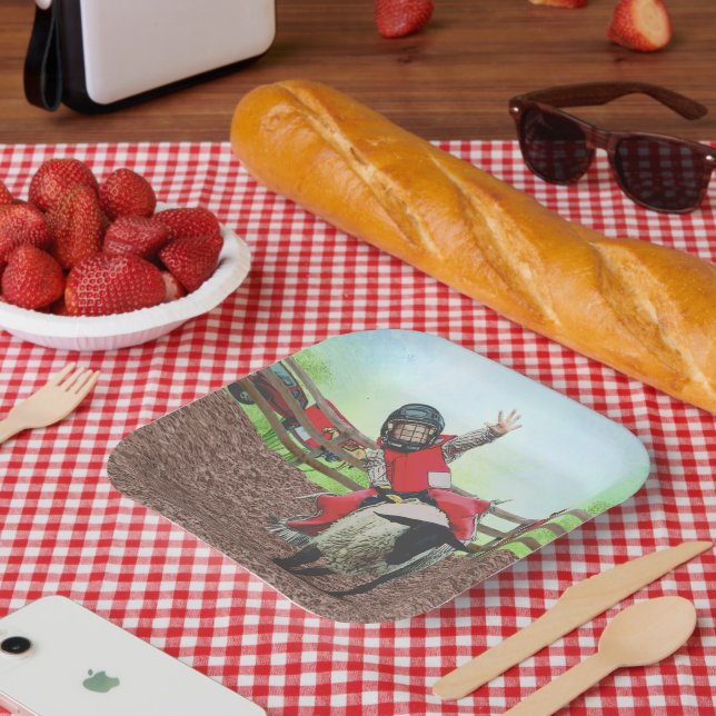 Western Rodeo Cowboy Cowgirl Mutton Busting Paper Plate (Picnic)