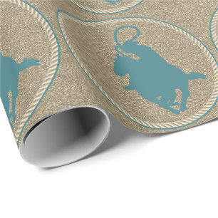 Western Rodeo Cowboy Cowgirl On Horse Roping Wrapping Paper