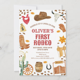 Western Rodeo Cowboy First Rodeo 1st Birthday Invitation