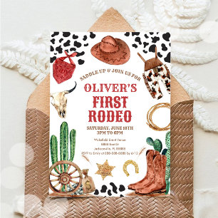 Western Rodeo Cowboy First Rodeo 1st Birthday Invitation