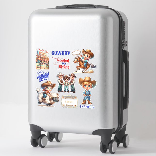 Western Rodeo Cowboy Kid Riding Events Custom Name (Suitcase)