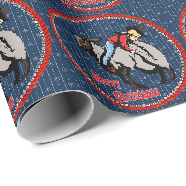 Western Rodeo Cowboy Mutton Buster On Backward  Wrapping Paper (Roll Corner)
