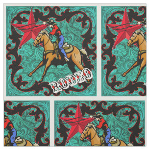 Western Rodeo Cowboy Roping Faux Leather Fabric