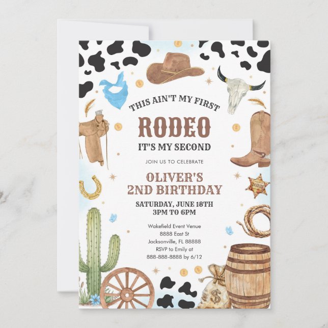 Western Rodeo Cowboy Second Rodeo 2nd Birthday Invitation (Front)