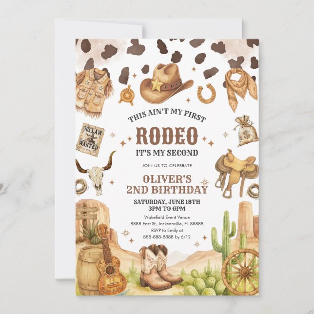 Western Rodeo Cowboy Second Rodeo 2nd Birthday Invitation (Front)