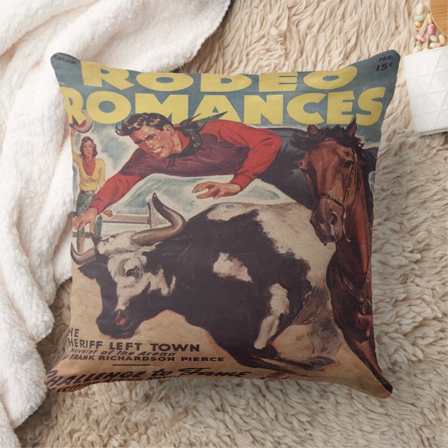Western Rodeo Cowboy Steer Wrestling Rodeo Romance Throw Pillow (Blanket)