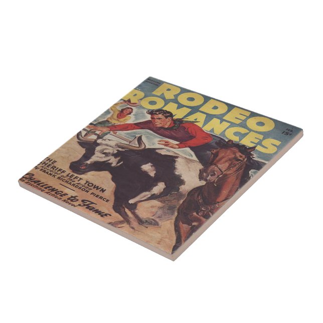 Western Rodeo Cowboy Steer Wrestling Rodeo Romance Tile (Side)