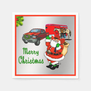 Western Rodeo Cowboy Truck Trailer Santa Christmas Napkin