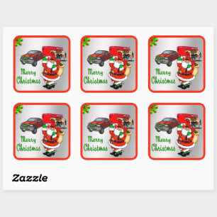 Western Rodeo Cowboy Truck Trailer Santa Christmas Square Sticker