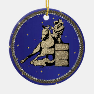Western Rodeo Cowgirl Barrel Racing Ceramic Ornament