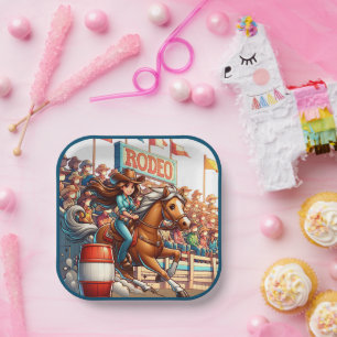 Western Rodeo Cowgirl Barrel Racing Paper Plate