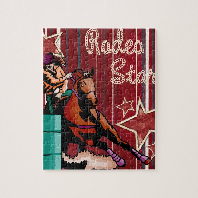 Western Rodeo Cowgirl Barrel Racing Rodeo Star Jigsaw Puzzle (Vertical)