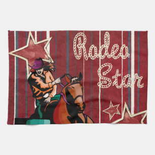 Western Rodeo Cowgirl Barrel Racing Rodeo Star Kitchen Towel