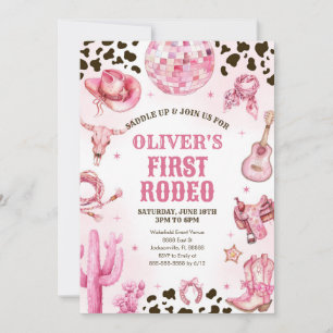 Western Rodeo Cowgirl First Rodeo 1st Birthday Invitation