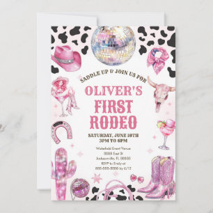 Western Rodeo Cowgirl First Rodeo 1st Birthday Invitation