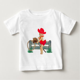 Western Rodeo Cowgirl on Stick Horse Baby T-Shirt