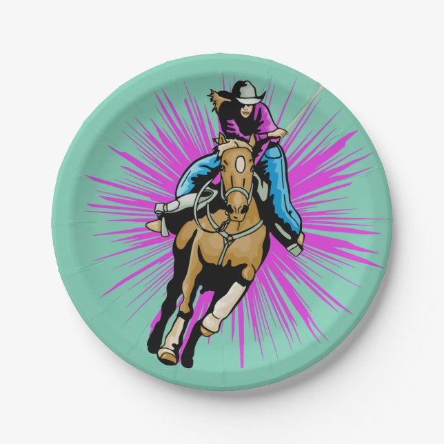 Western Rodeo Cowgirl Party Paper Plates (Front)