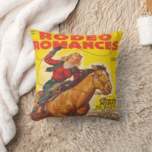 Western Rodeo Cowgirl Roping Rodeo Romance  Throw Pillow (Blanket)
