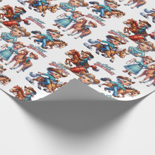 Western Rodeo Cowgirl With Horses and Kids Birthda Wrapping Paper